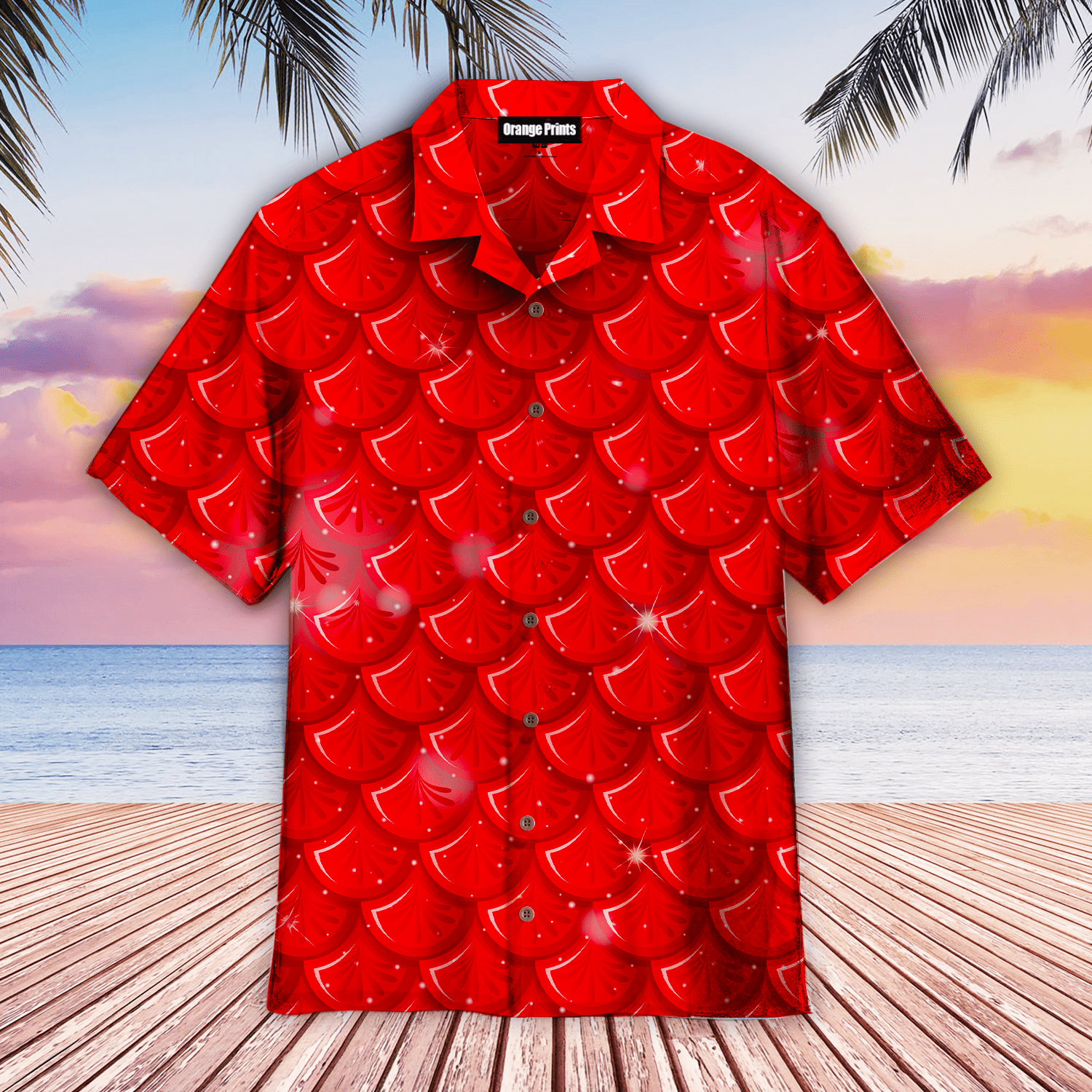 Red Mermaid Scales Hawaiian Shirt