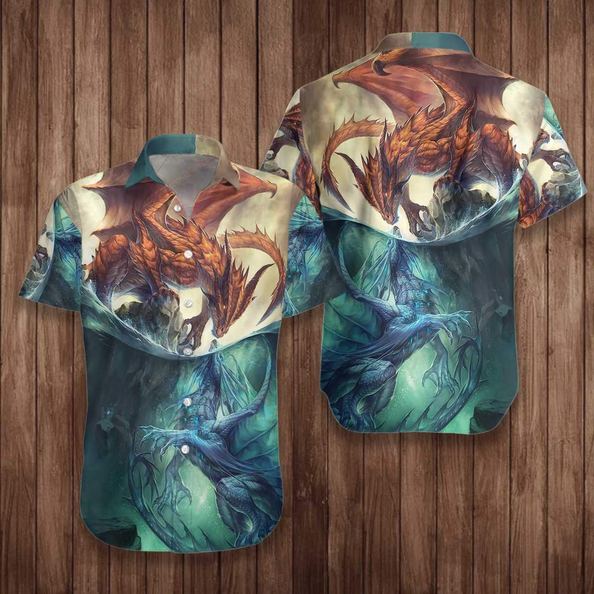 Red Sky And Blue Sea Dragon Hawaiian Shirt