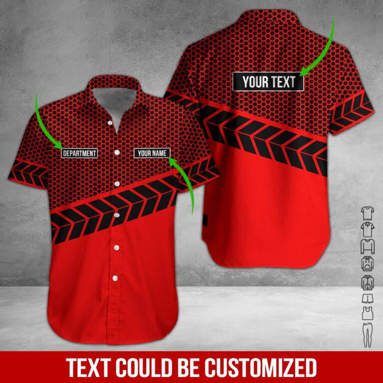 Red Workwear Style Personalized Hawaiian Shirt