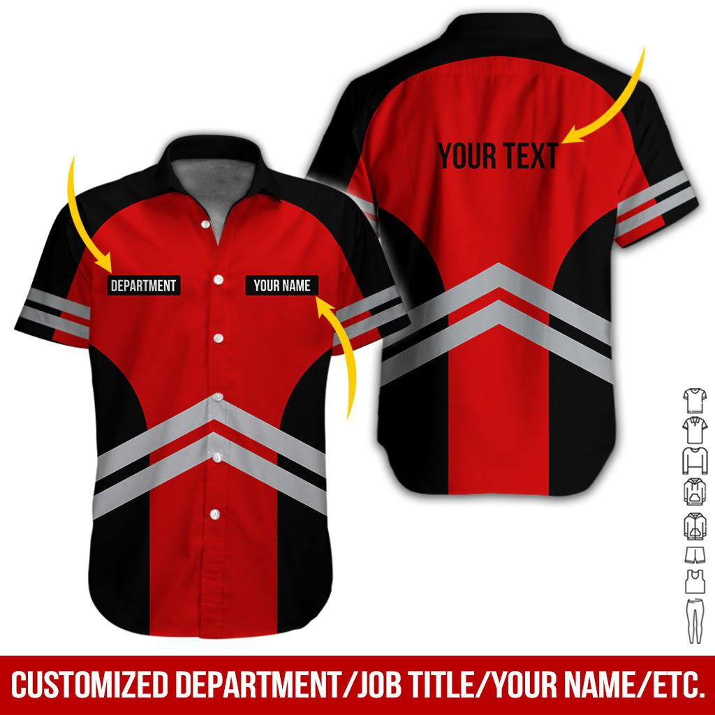 Red Workwear Style Personalized Hawaiian Shirt