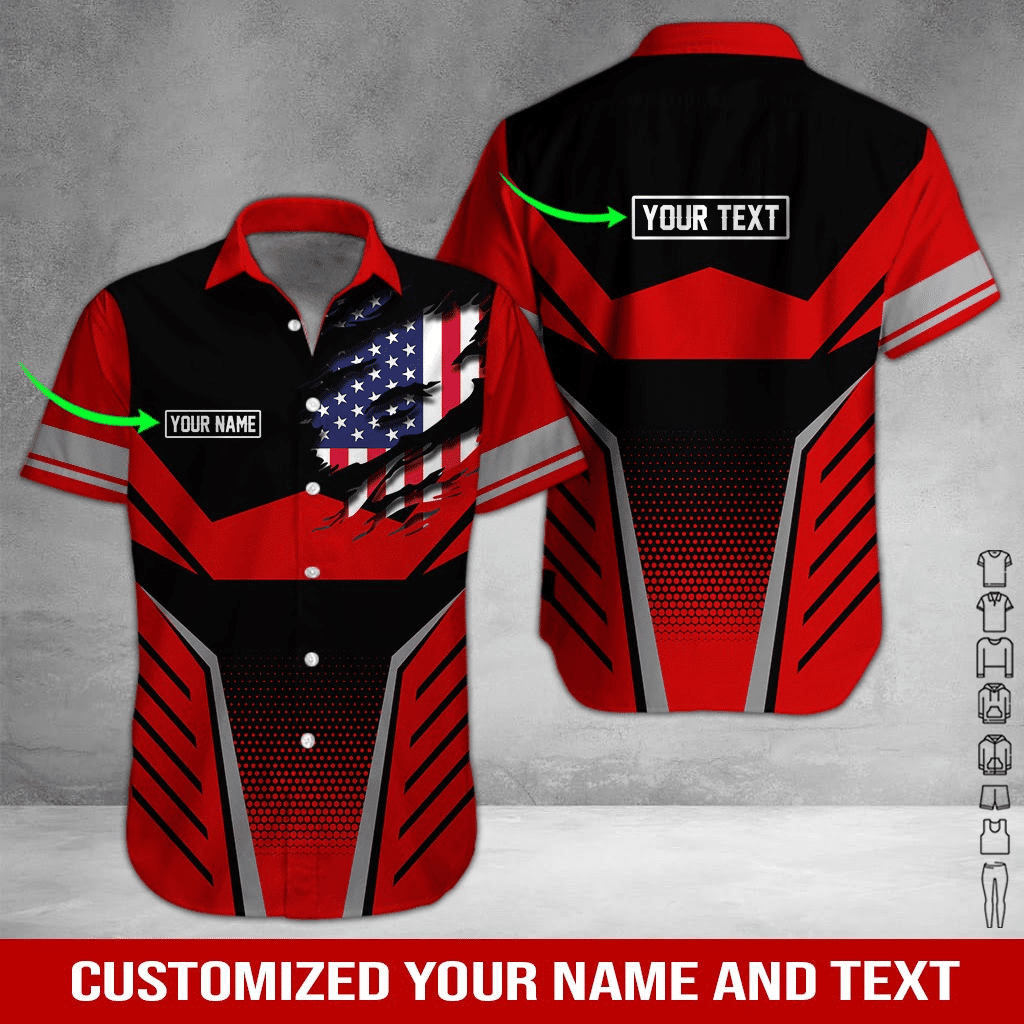 Red Workwear Style Personalized Hawaiian Shirt