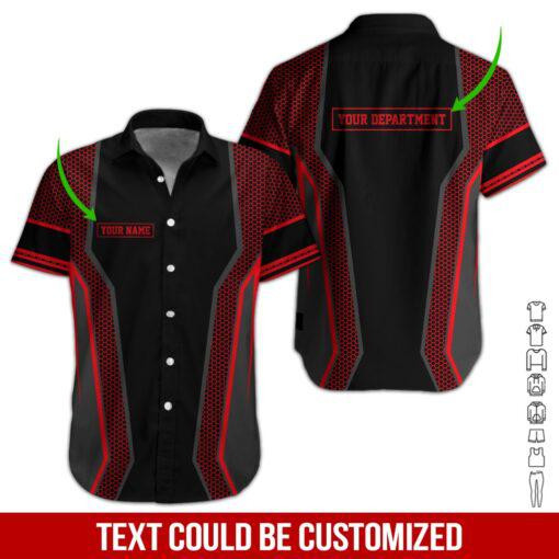 Red Workwear Style Personalized Hawaiian Shirt