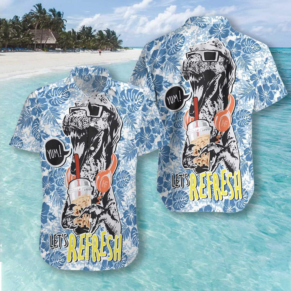 Refreshing With Boba Dinosaur Hawaiian Shirt