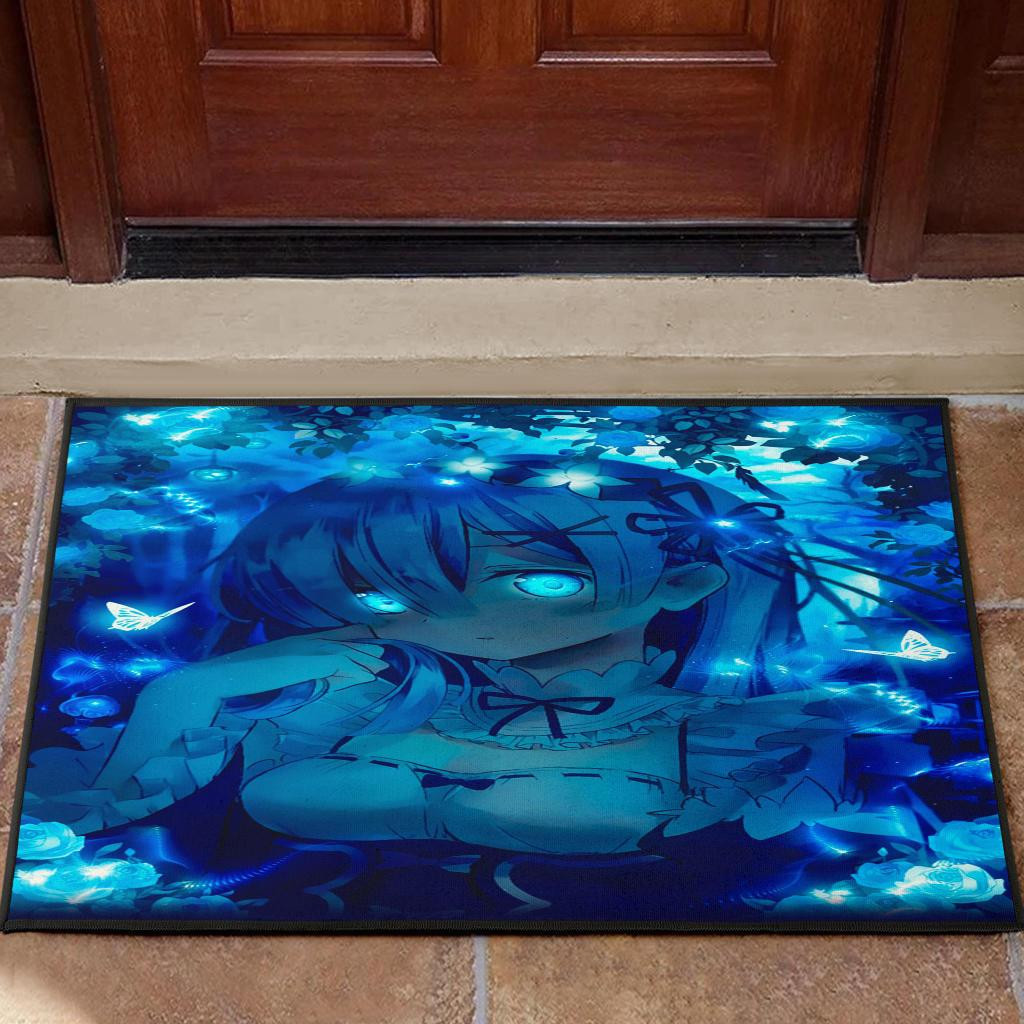 Rem anime girl Rubber Doormats