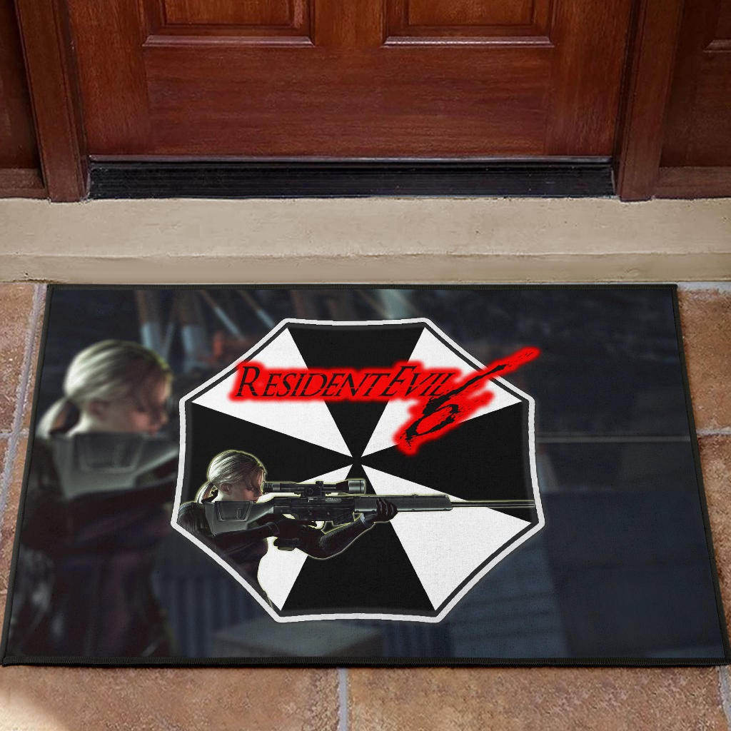 Resident Evil Game Rubber Doormat - Black White Umbrella Corporation Blonde Girl Rubber Doormat Home Decor