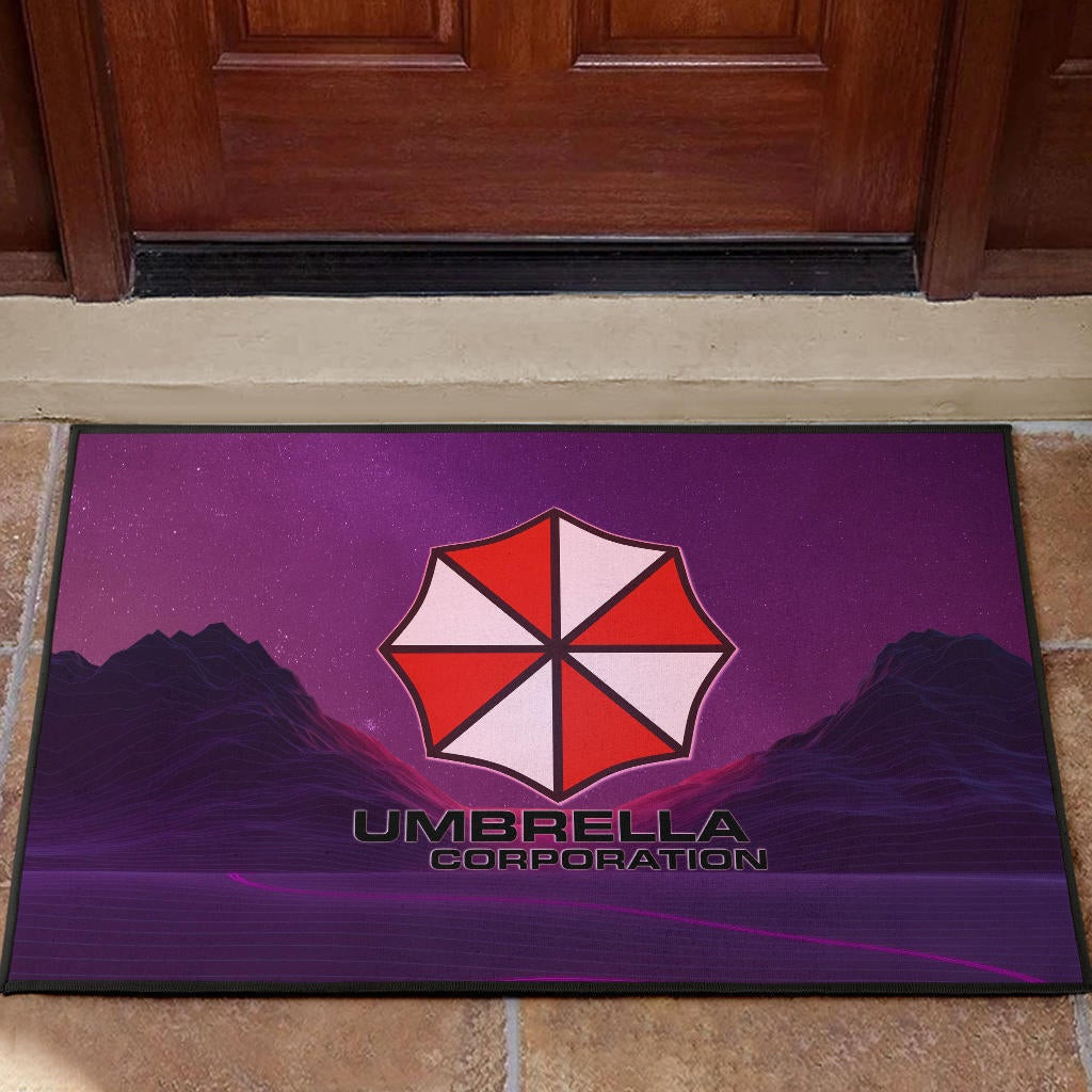 Resident Evil Game Rubber Doormat - Umbrella Corp Symbol Retro Galaxy Wave Rubber Doormat Home Decor
