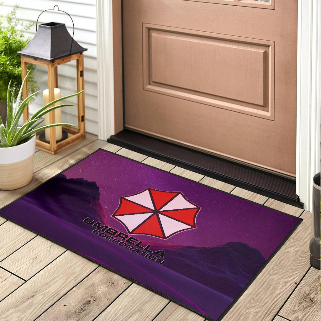 Resident Evil Game Rubber Doormat - Umbrella Corp Symbol Retro Galaxy Wave Rubber Doormat Home Decor - Image 3