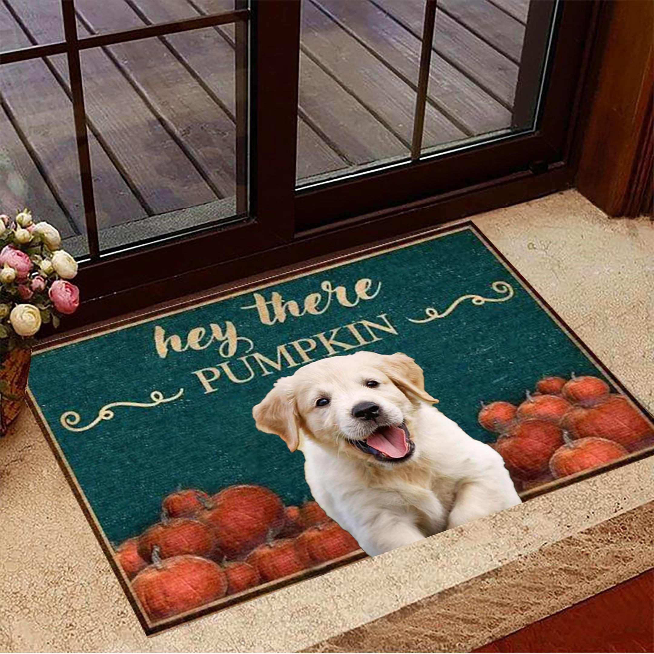 Retriever Hey There Pumpkin Rubber Doormat Fall Door Mats Presents For Dog Lovers