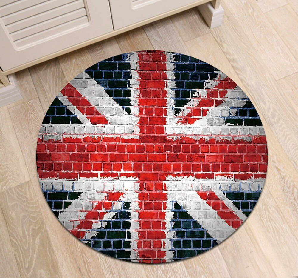 Retro Brick Wall Uk Flag Round Rug Carpet Bedroom Livingroom Home Decor