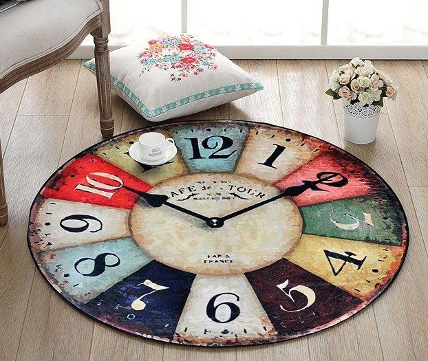 Retro Clock Round Rug Carpet Bedroom Livingroom Home Decor