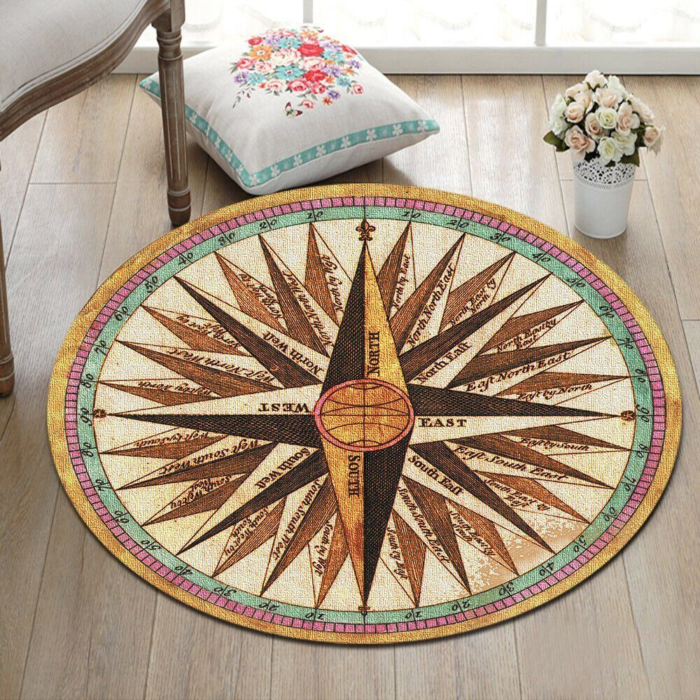 Retro Compass Round Rug Carpet Bedroom Livingroom Home Decor