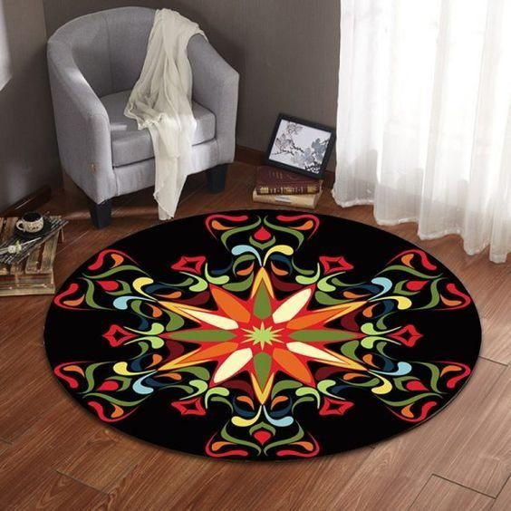 Retro Flower Round Rug Carpet Bedroom Livingroom Home Decor