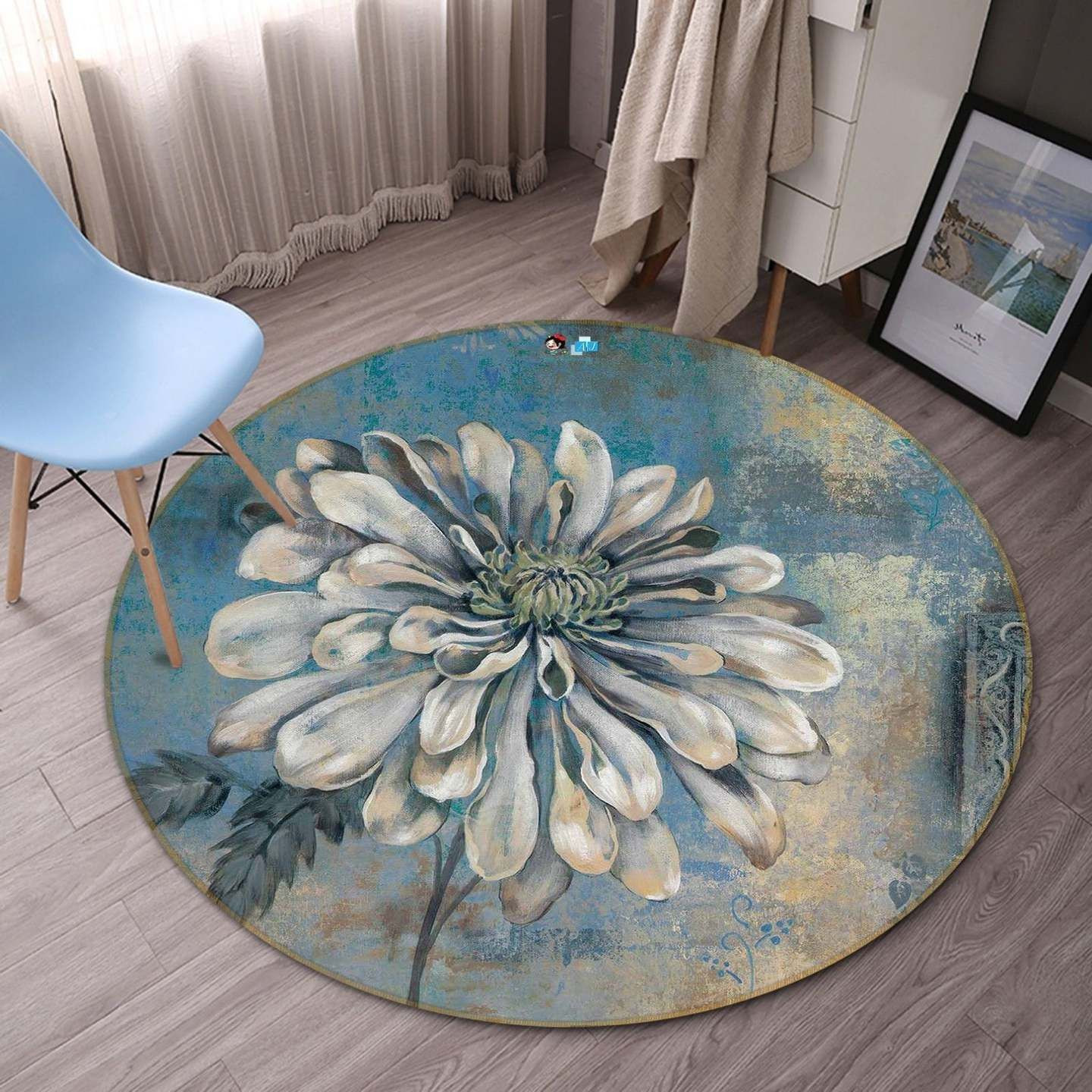 Retro Flower Round Rug Carpet Bedroom Livingroom Home Decor