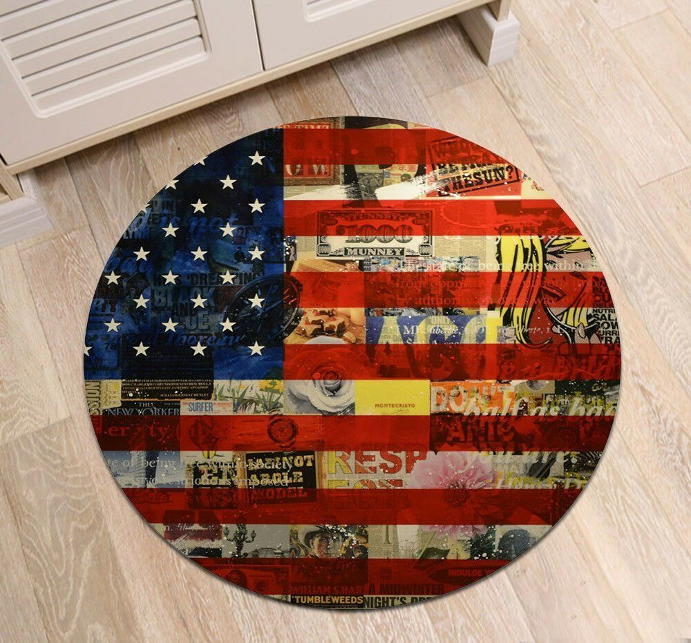 Retro Graffiti Amerian Flag Round Rug Carpet Bedroom Livingroom Home Decor