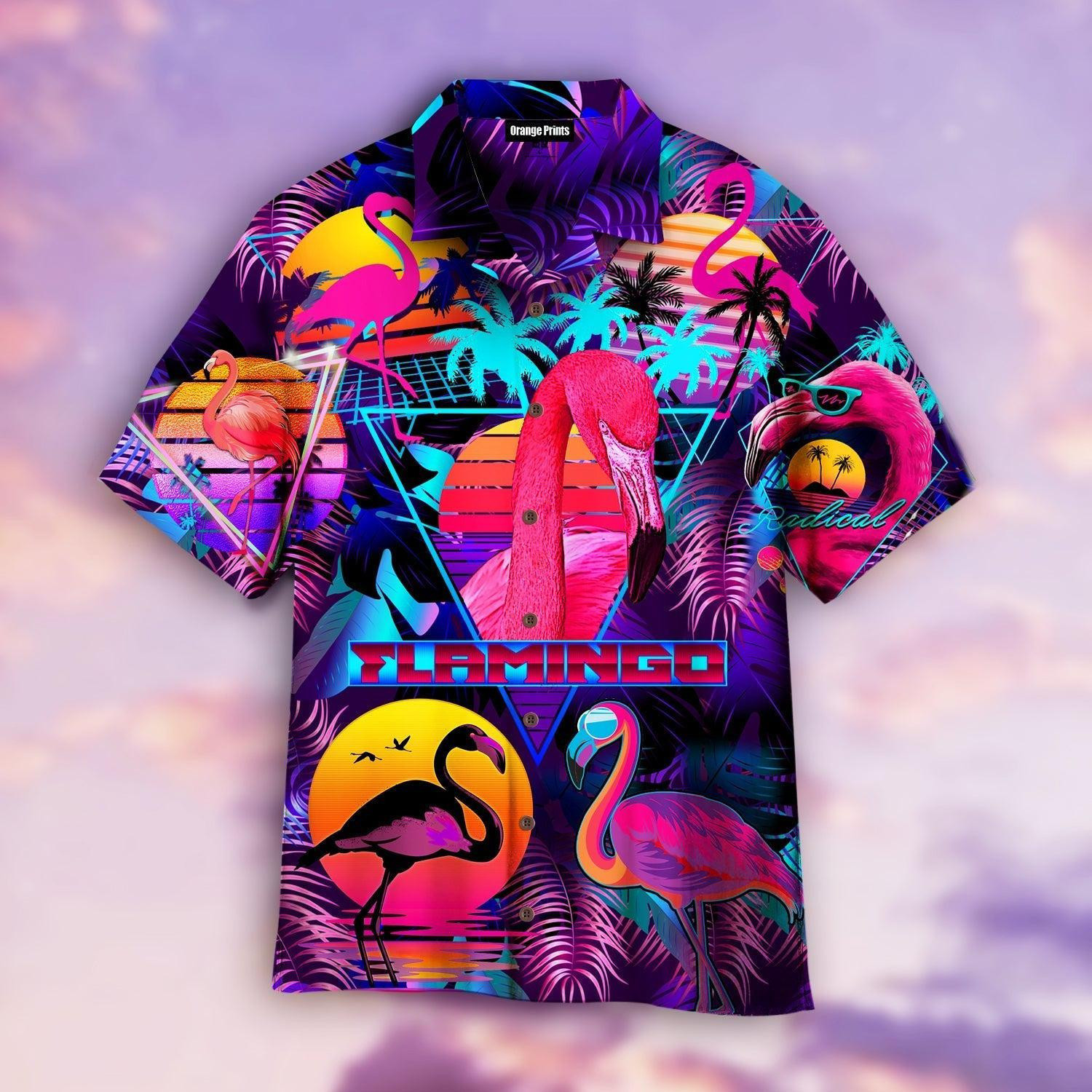 Retro Neon Tropical Flamingo Hawaiian Shirt
