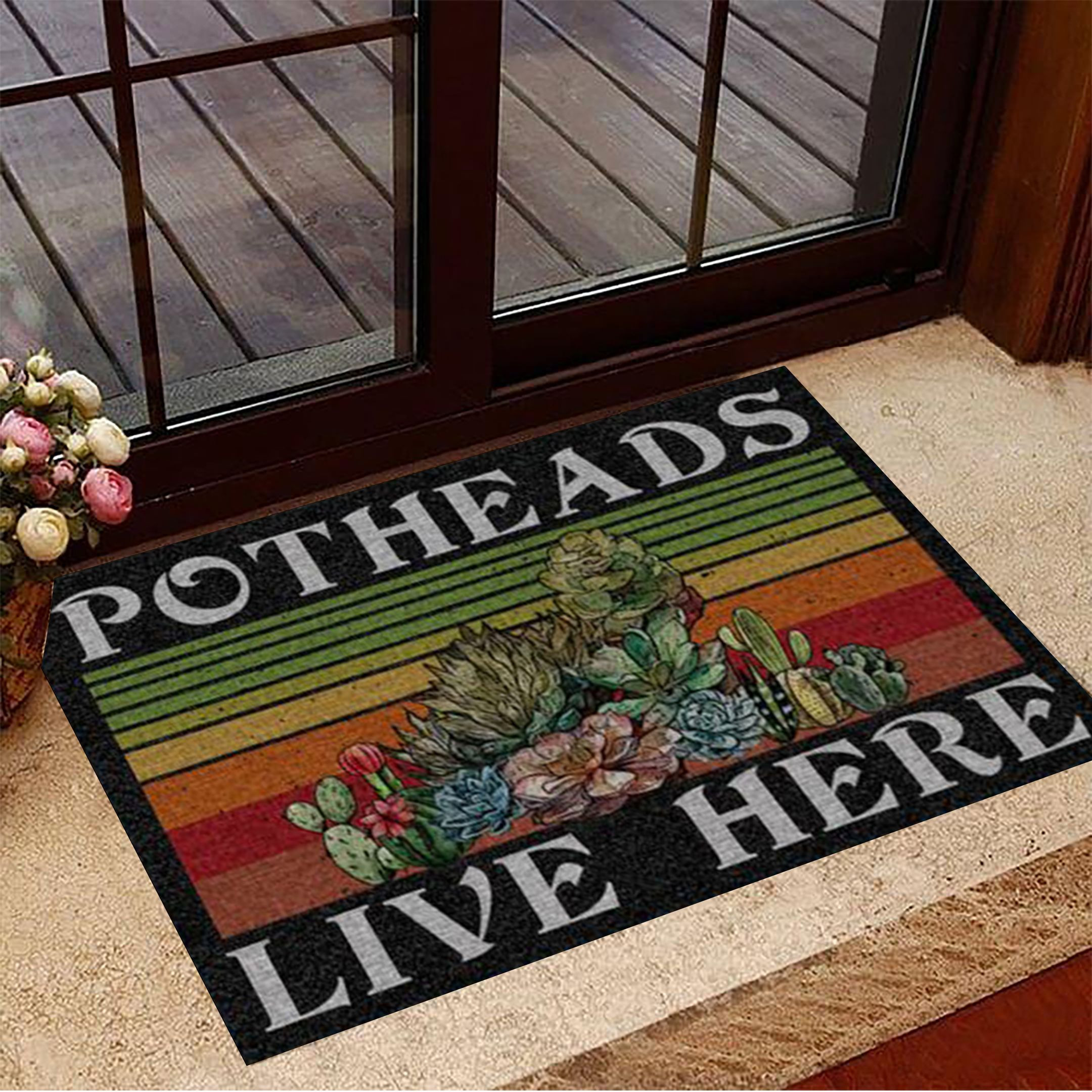 Retro Potheads Live Here Succulent Rubber Doormat Vintage Rubber Doormat Gifts For Indoor Plant Lovers