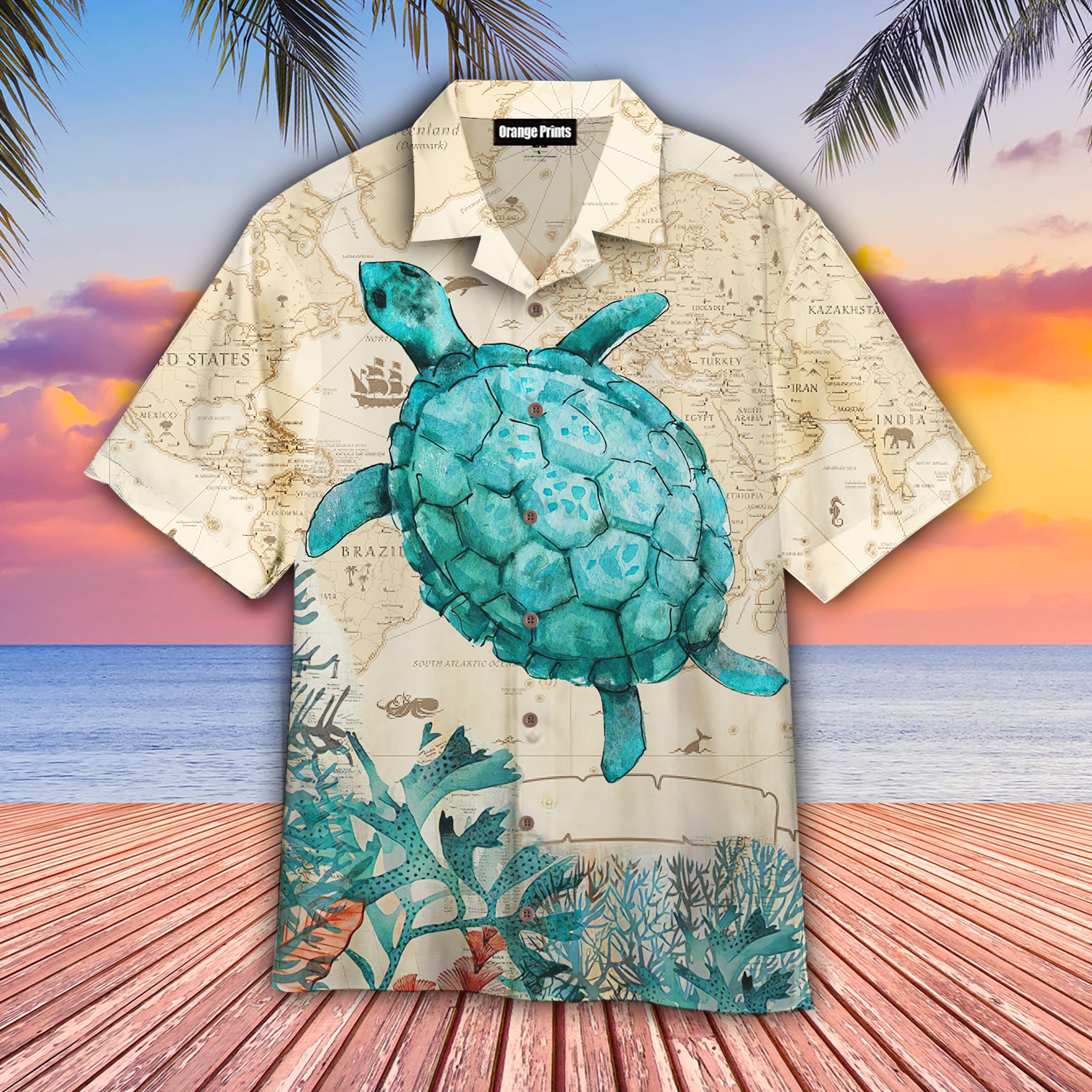 Retro Vintage Style Sea Turtle Hawaiian Shirt