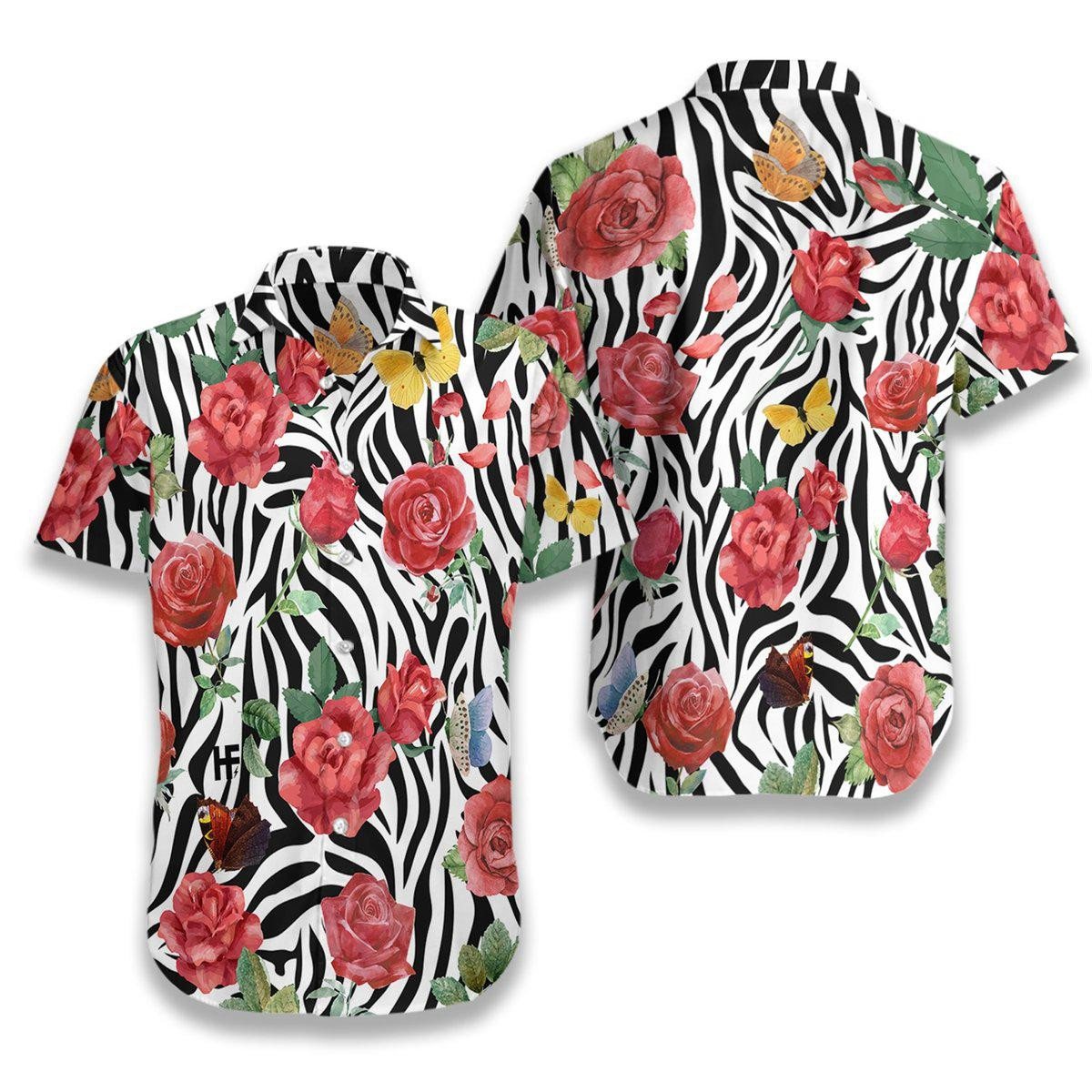 Rose Zebra Watercolor Painting Art Hawaiian Shirt