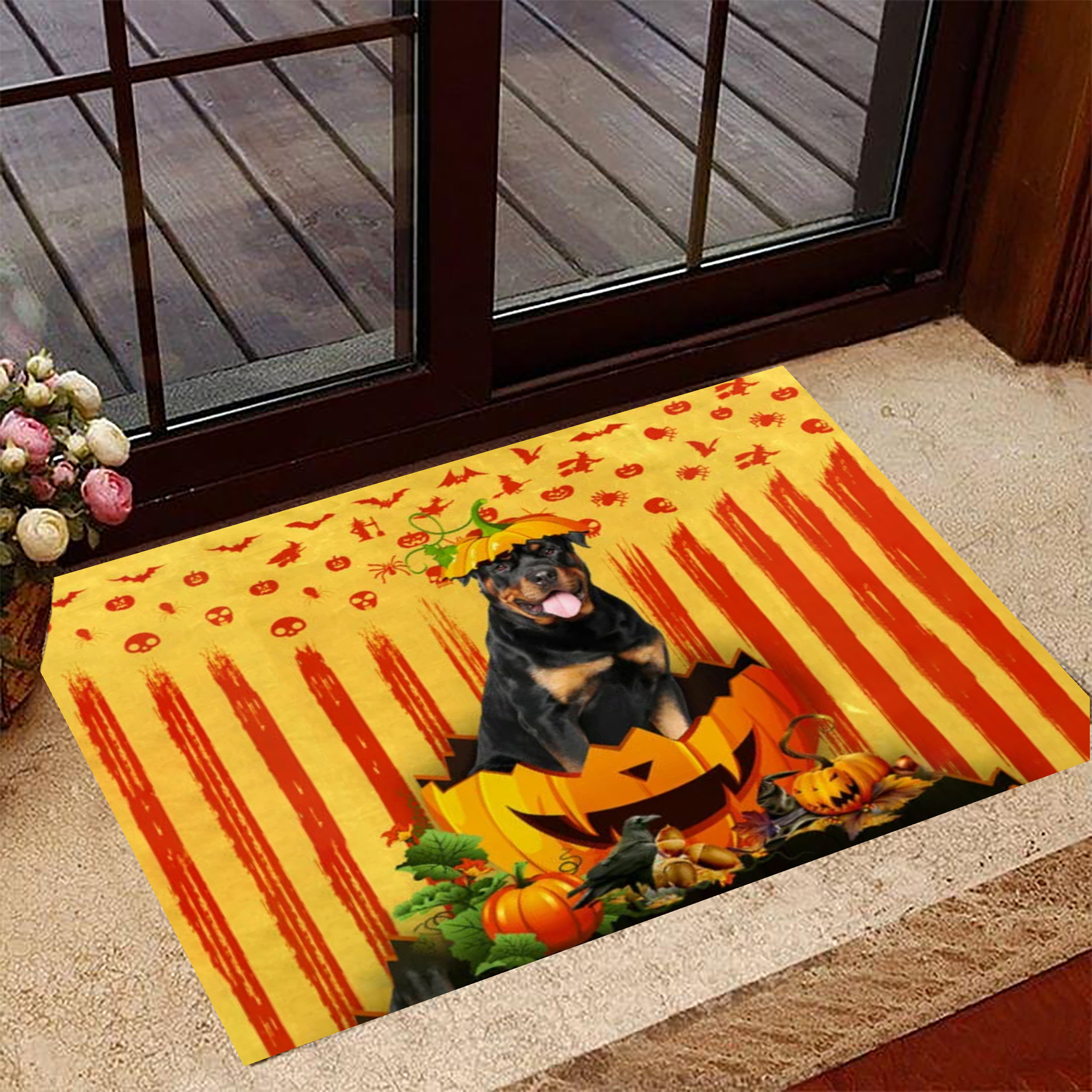 Rottweiler Pumpkin Rubber Doormat Happy Halloween Best Indoor Door Mats Gift For Dog Lovers