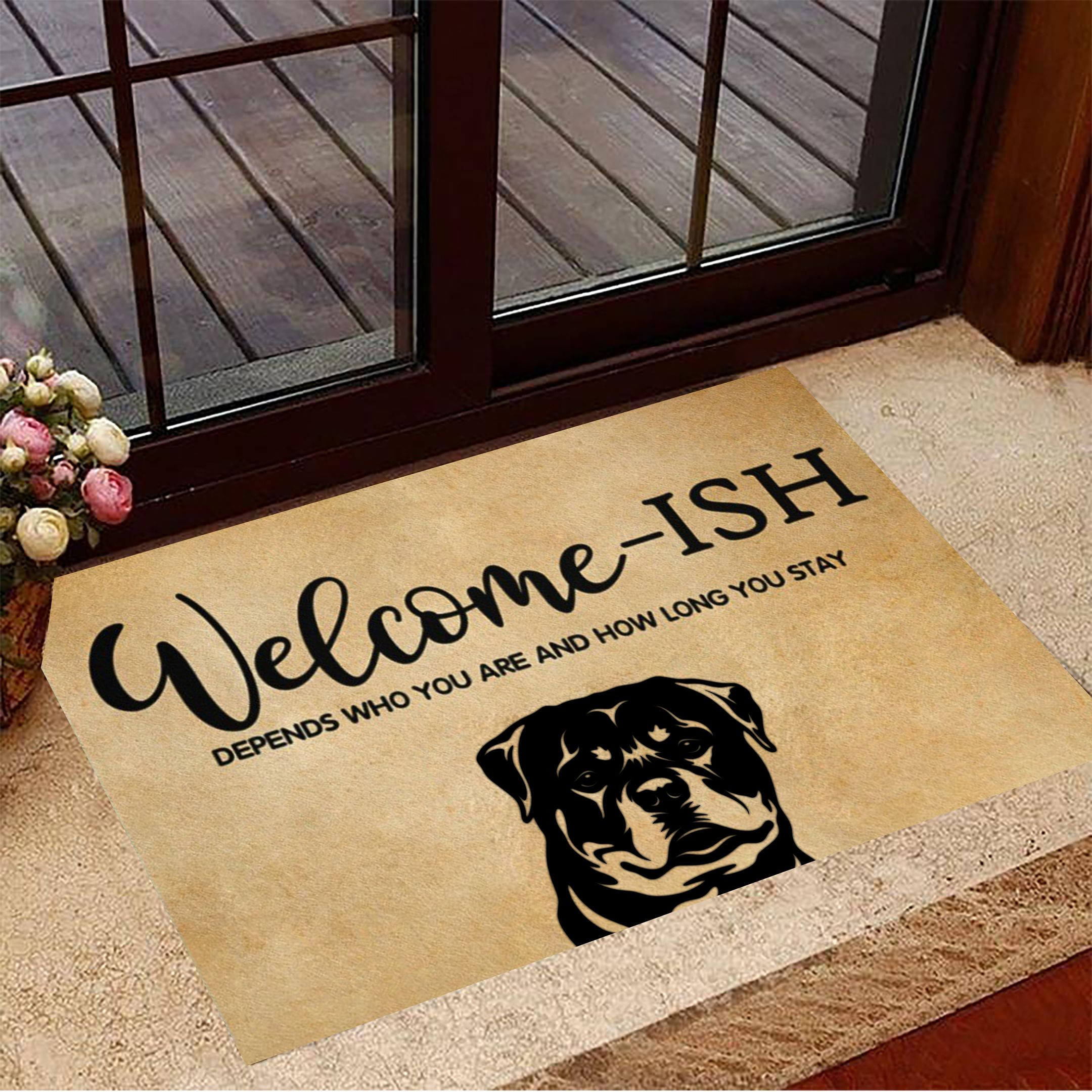 Rottweilers Welcome-ISH Rubber Doormat Funny Dog Rubber Doormat Birthday Gifts For Dog Lovers