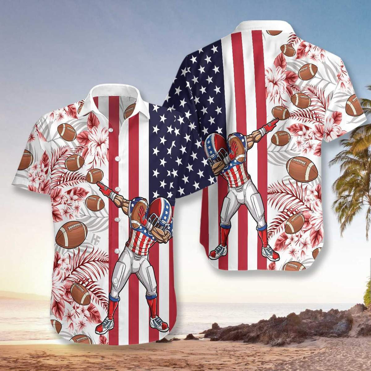 Rugby Football American Flag Hawaiian Shirt