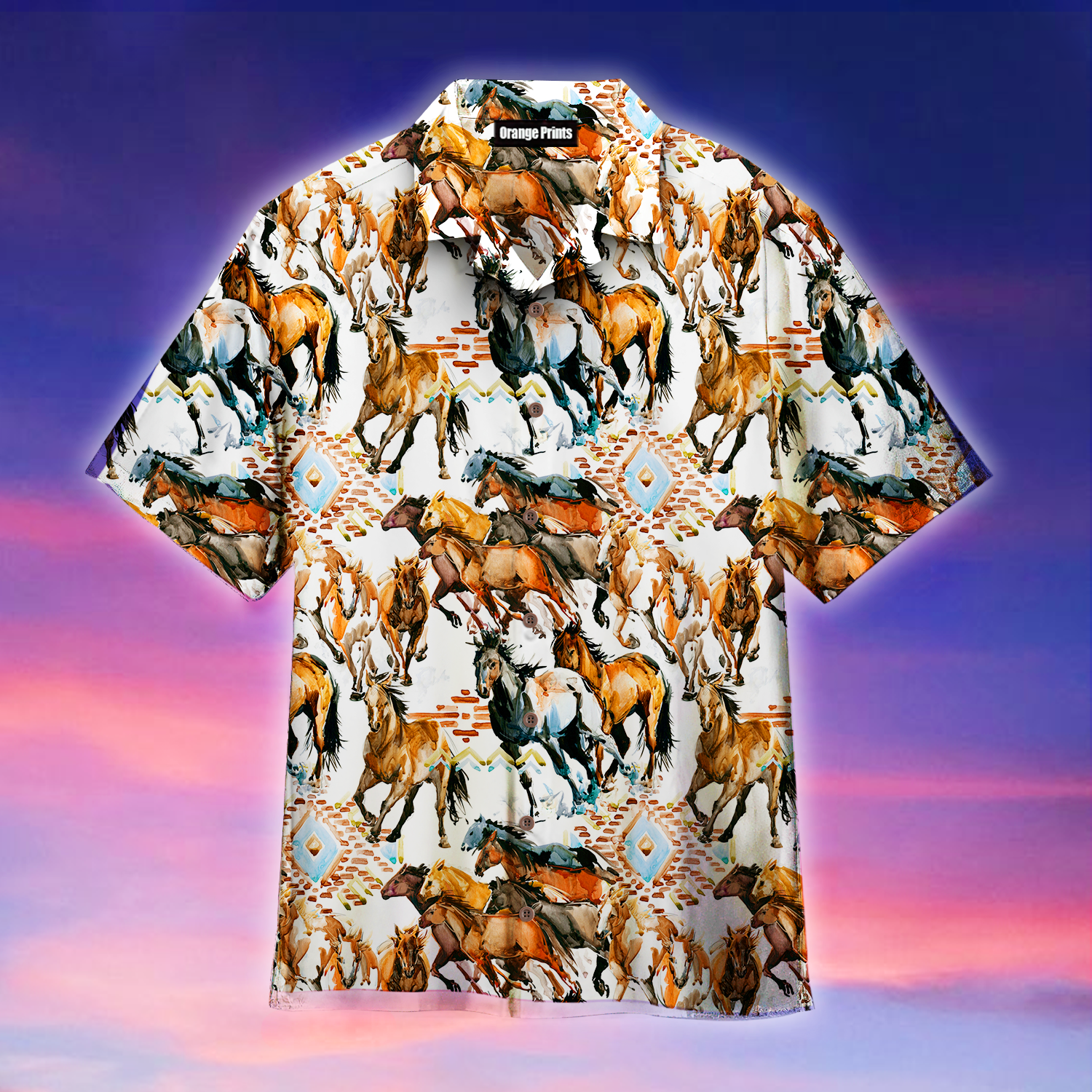 Running Wild Horse With Tribal Texture Hawaiian Shirt