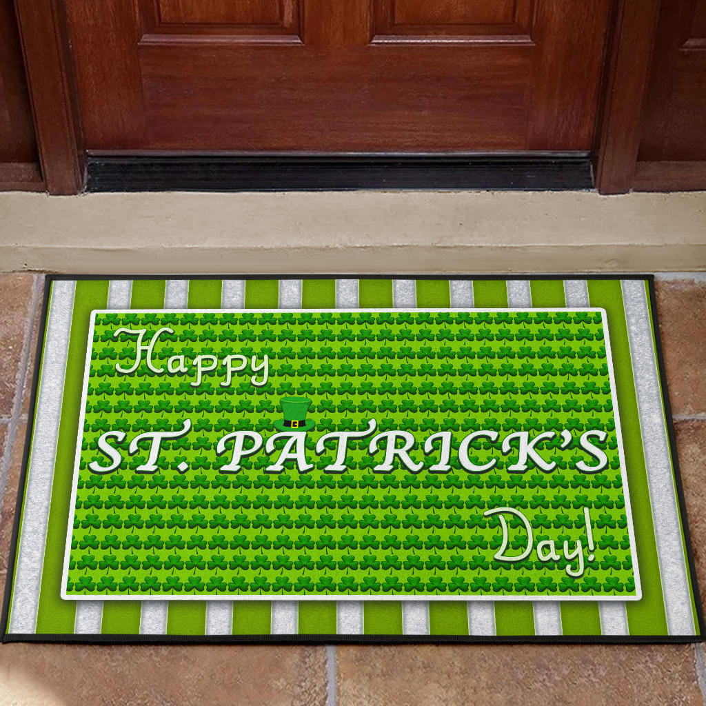 Saint Patrick's Happy St. Patrick Shamrock Patterns Green White Rubber Doormat Home Decor