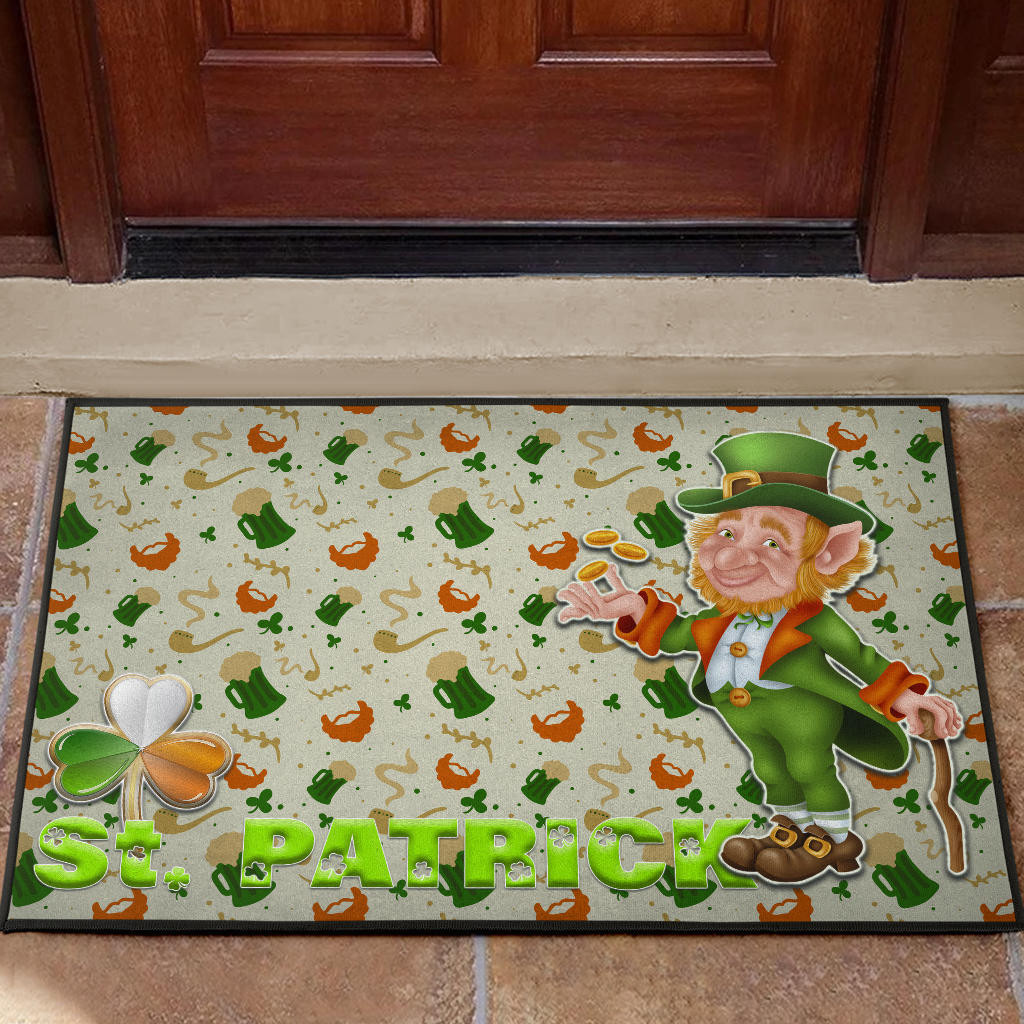 Saint Patrick's Leprechauns Artwork St. Patrick Symbols Patterns Rubber Doormat Home Decor