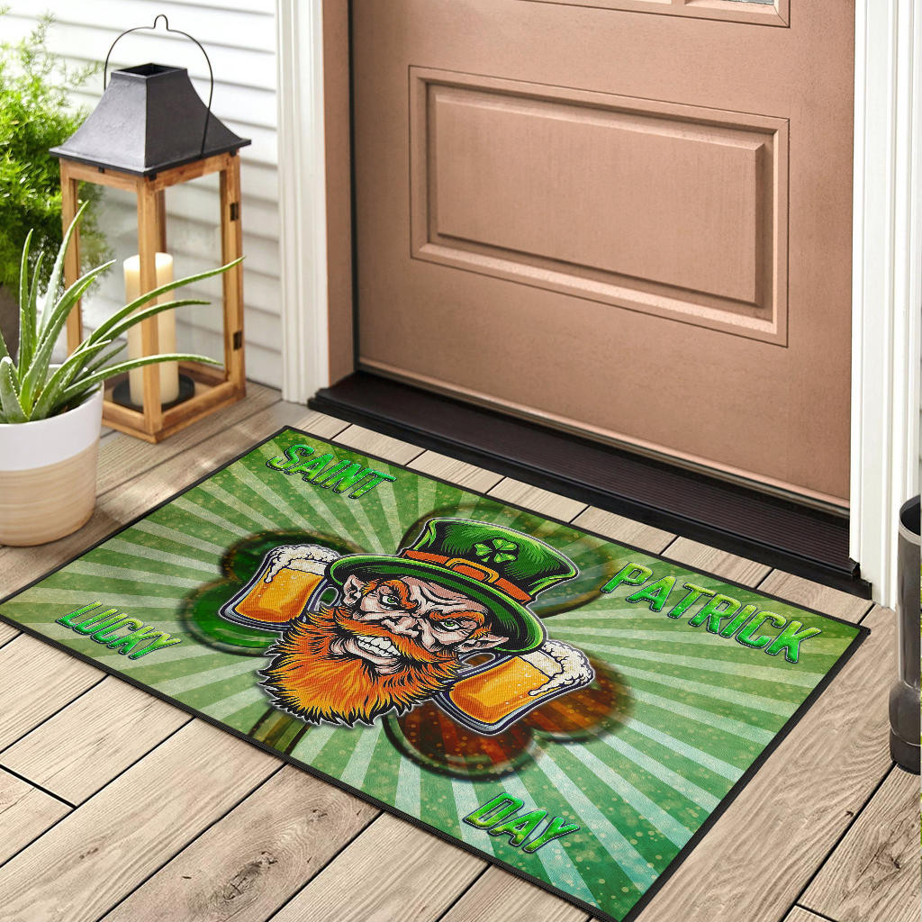 Saint Patrick's Leprechauns Beers Shamrock Spiral Green White Rubber Doormat Home Decor - Image 3