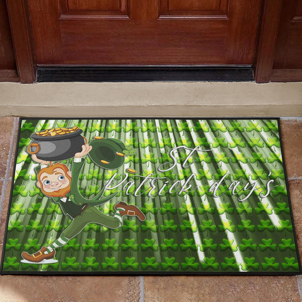 Saint Patrick's Leprechauns Stealing Pot Of Gold Coins Rubber Doormat Home Decor