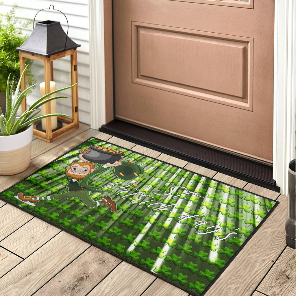 Saint Patrick's Leprechauns Stealing Pot Of Gold Coins Rubber Doormat Home Decor - Image 3