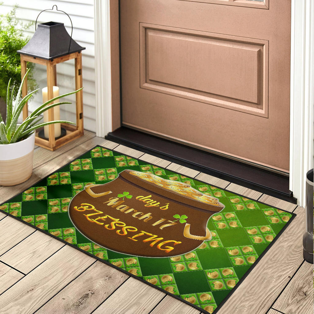 Saint Patrick's Mar 17 Blessing Pot Of Gold Coins Rubber Doormat Home Decor - Image 3