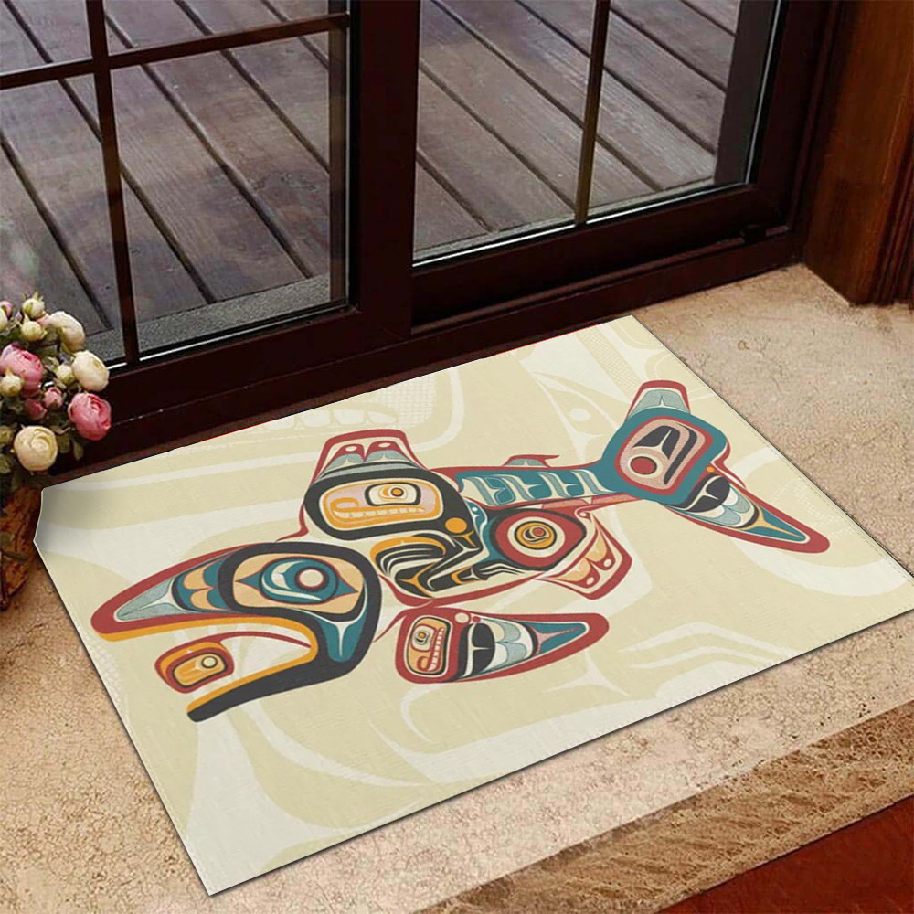 Salmon Pacifica Northwest Style Native American Rubber Doormat Haida Art Spirit Entrance Mat Indoor