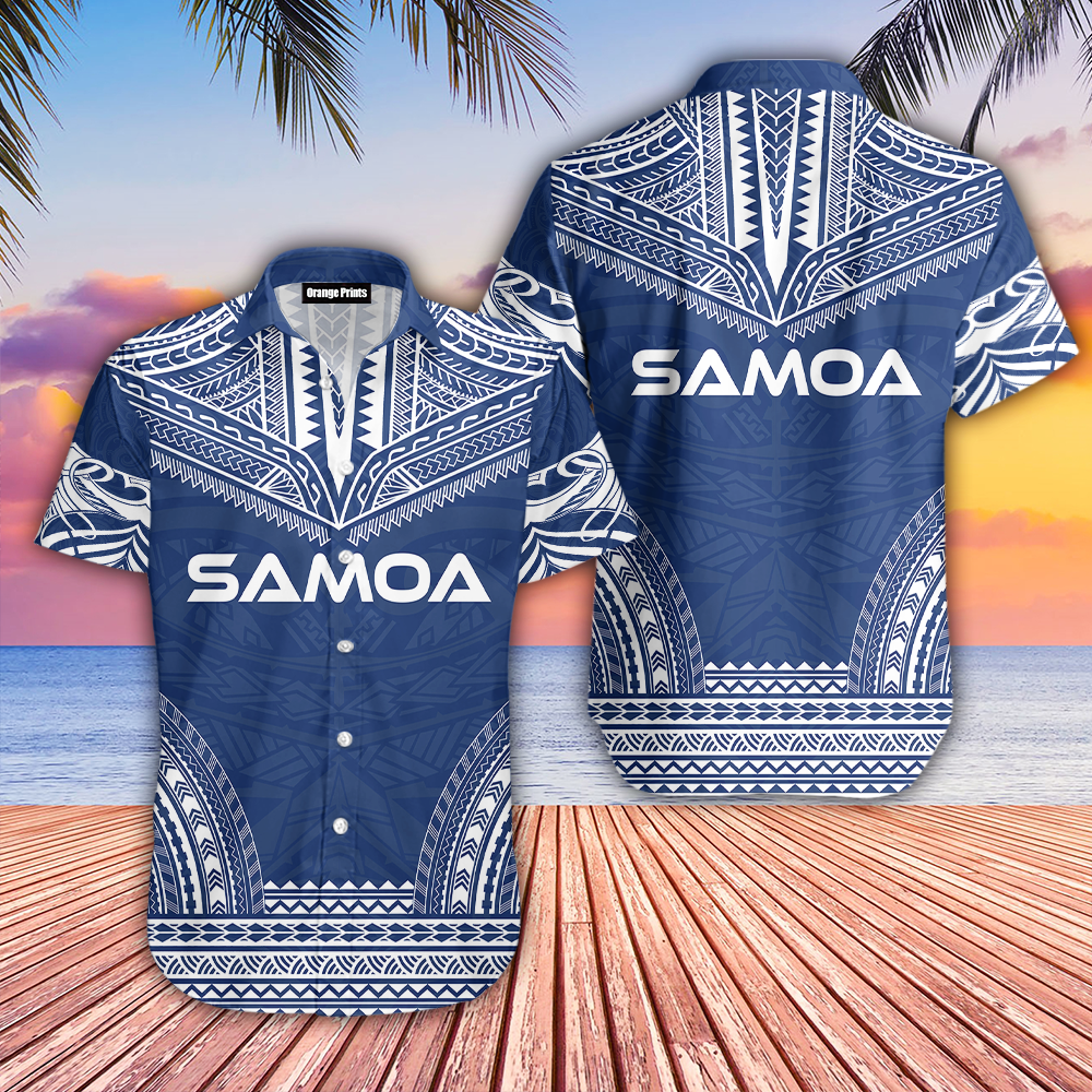 Samoa Polynesian Blue Hawaiian Shirt