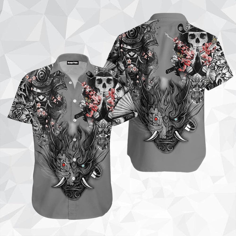 Samurai Oni Mask Tattoo Hawaiian Shirt