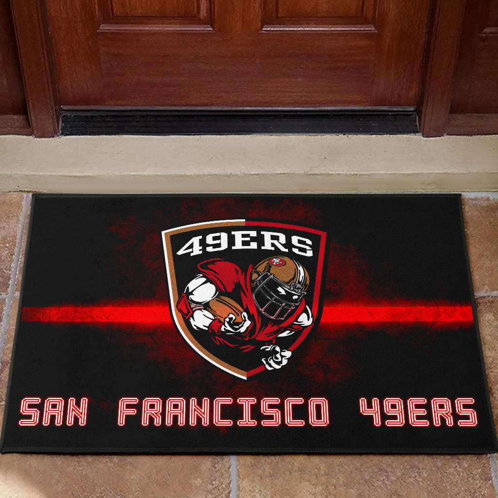 San Francisco American Football 49ers Football Ers Player On Shield Artwork Rubber Doormat Home Decor