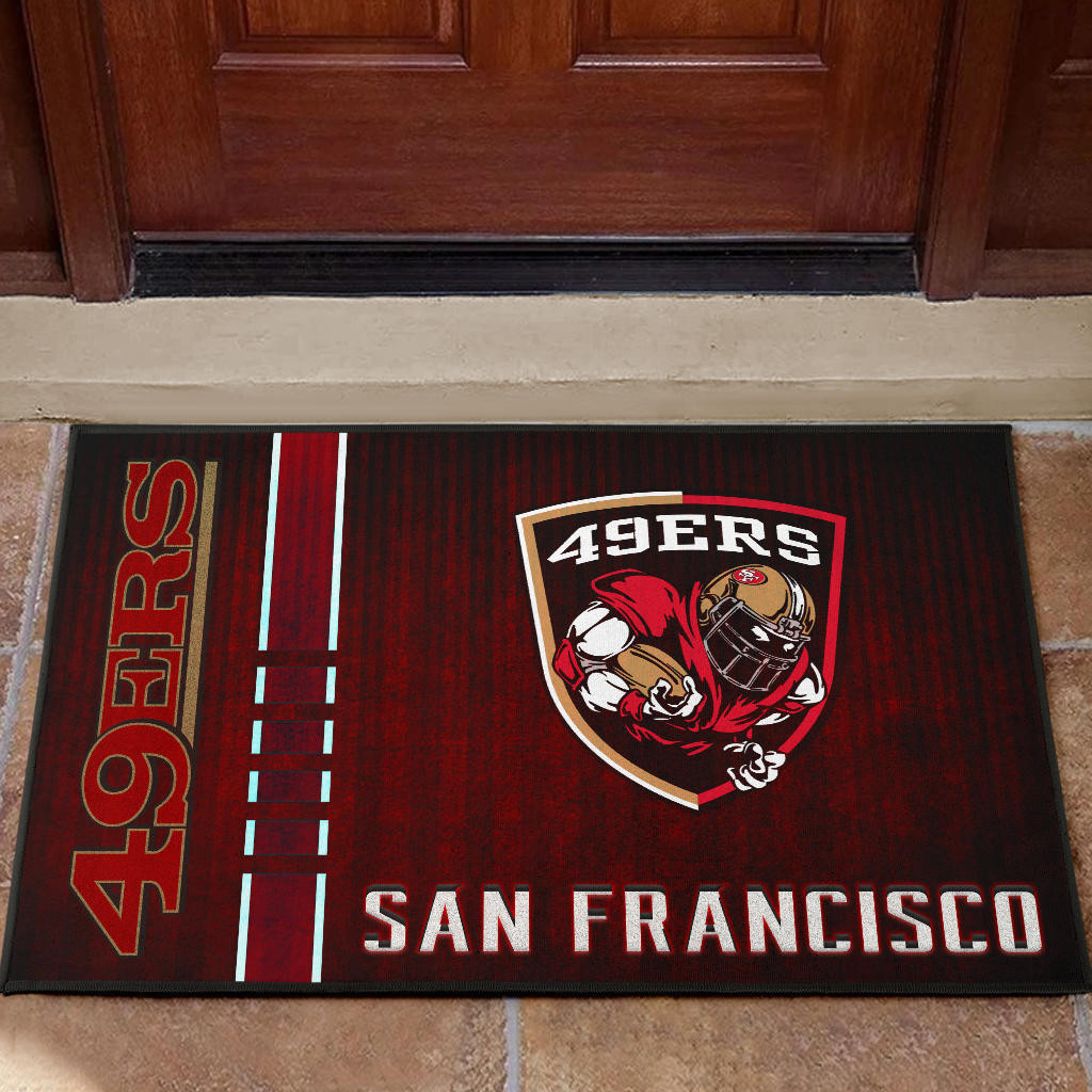 San Francisco American Football 49ers Football Ers Player On Shield Dark Red Rubber Doormat Home Decor