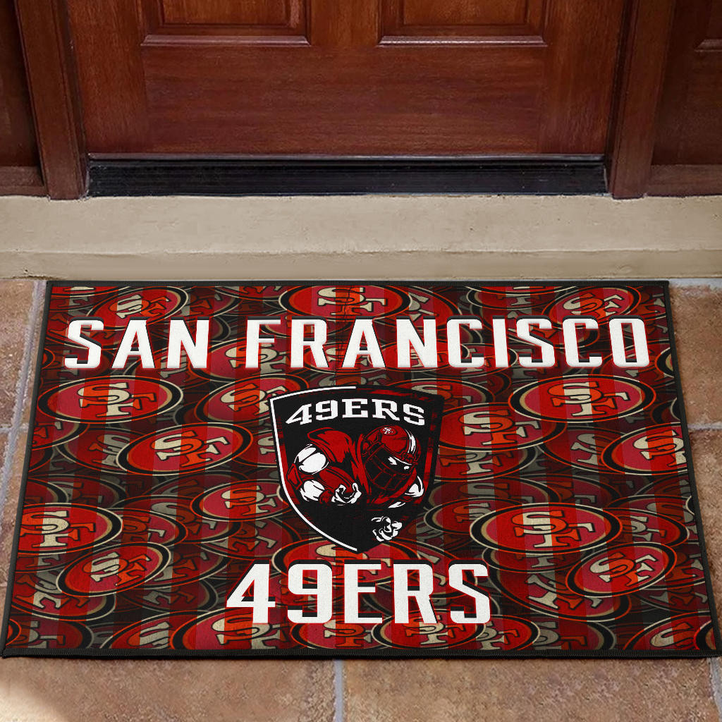 San Francisco American Football 49ers Football Ers Player On Shield SF Coin Doodle Rubber Doormat Home Decor