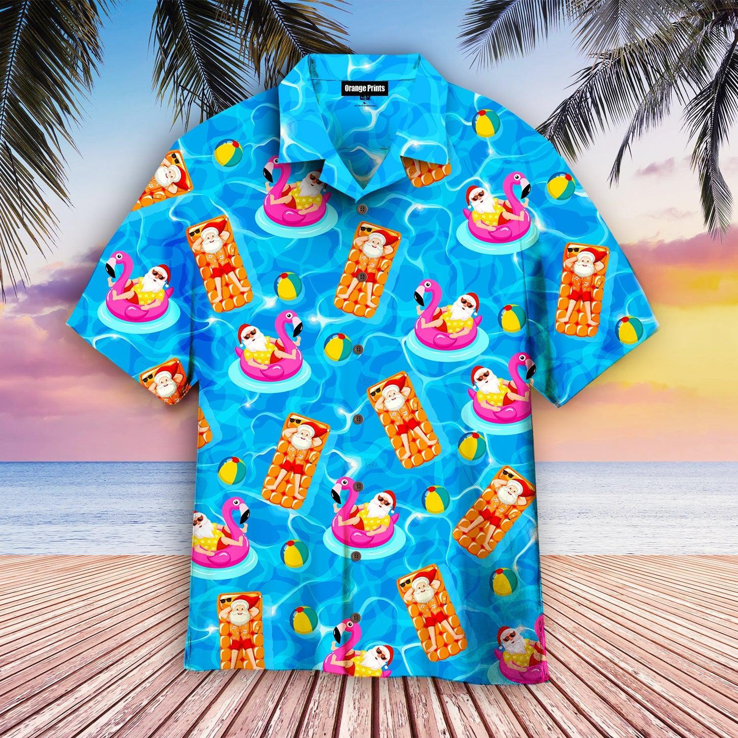 Santa Claus In Swimming Pool Pattern Hawaiian Shirt