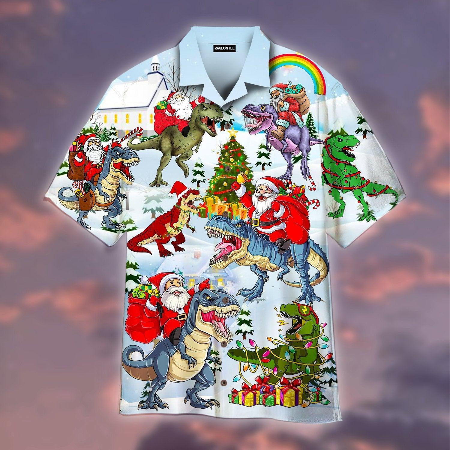 Santa Claus Ride Dinosaur Hawaiian Shirt
