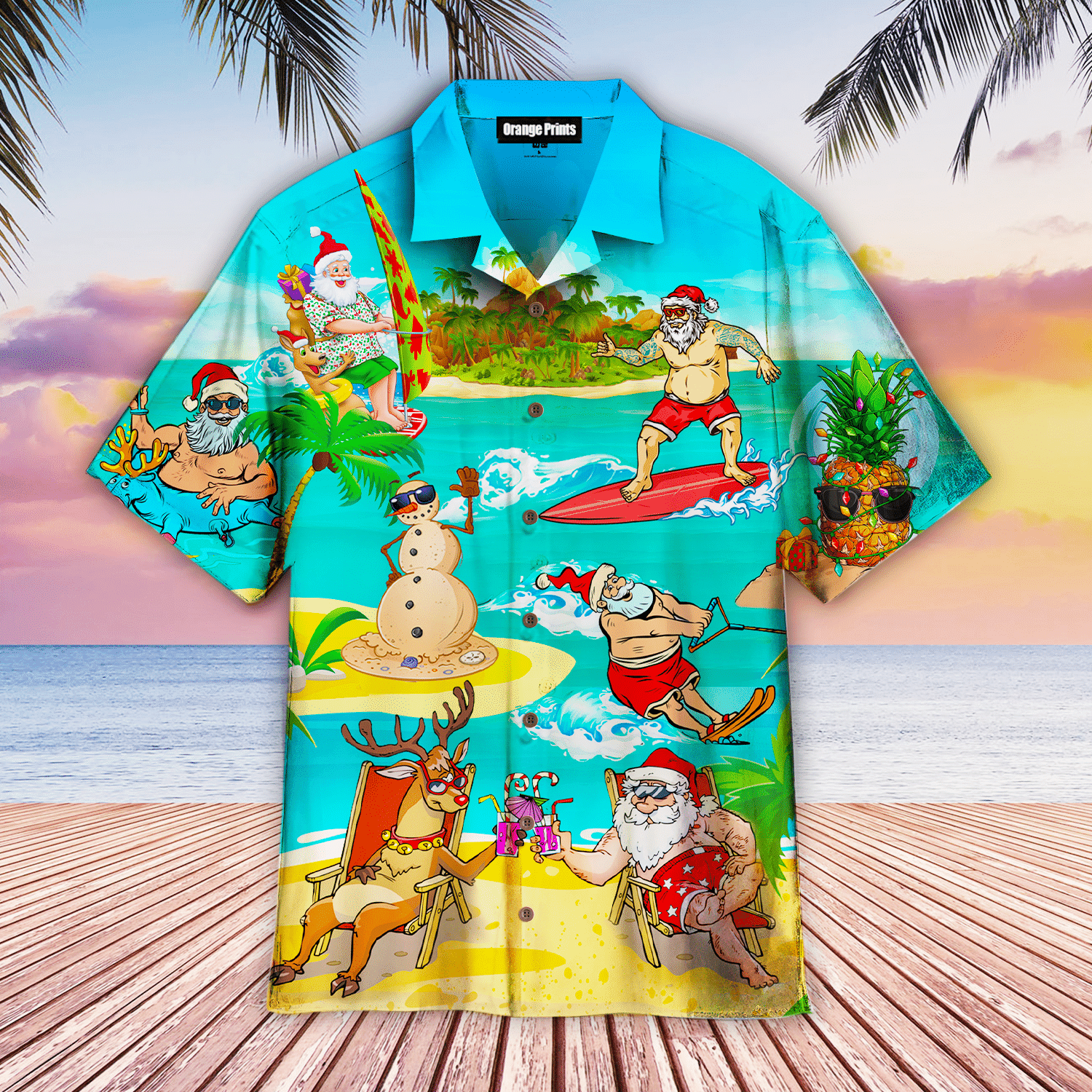 Santa Claus Surfing With Christmas In July Hawaiian Shirt