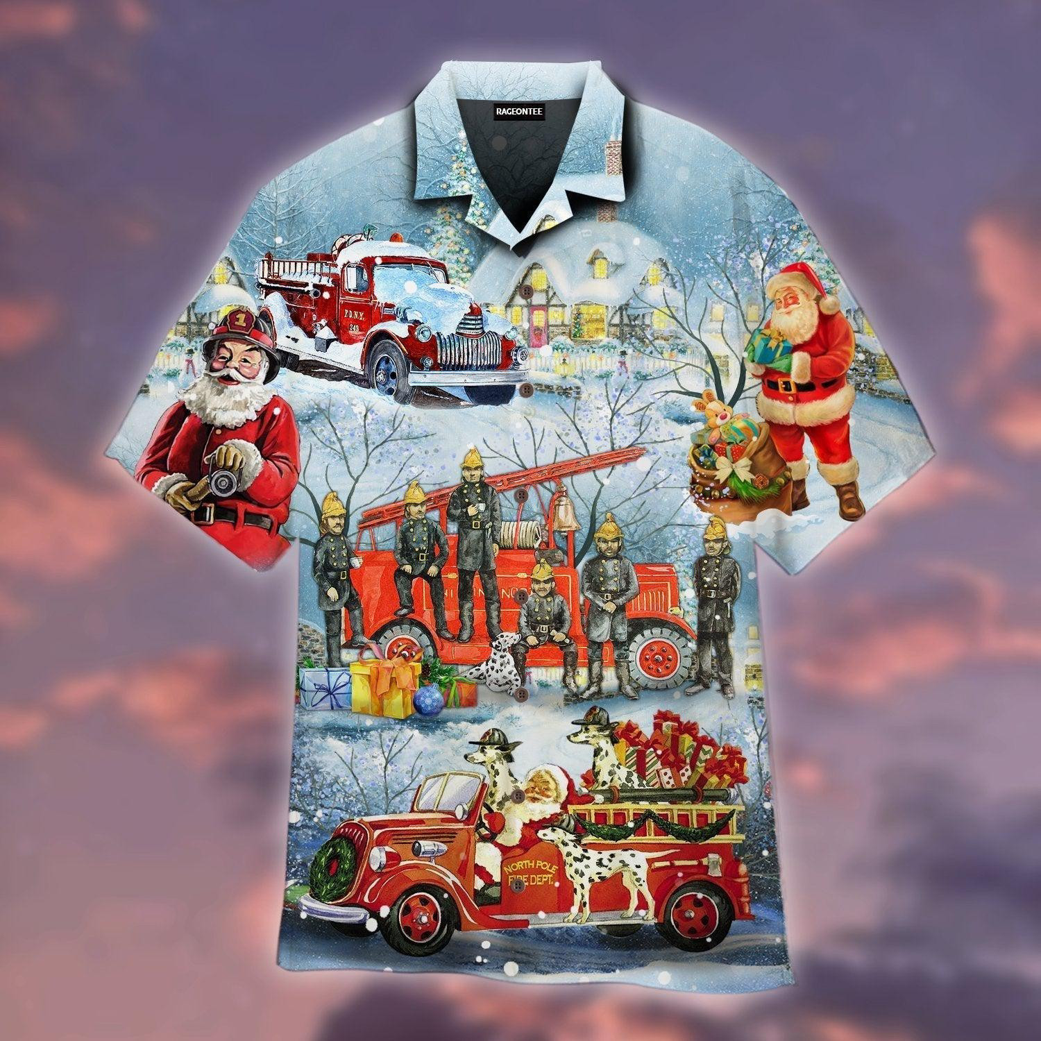 Santa Firefighter Christmas Hawaiian Shirt