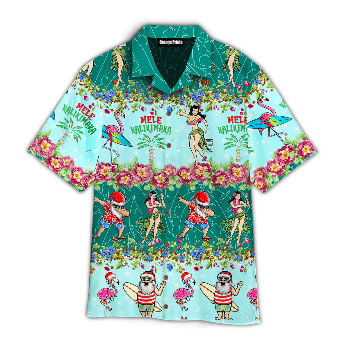 Santa Mele Kalikimaka Christmas Flamingo Hawaiian Shirt