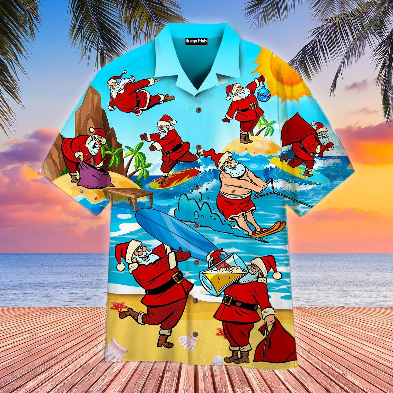 Santa Surfing On Christmas In July Beach Hawaiian Shirt