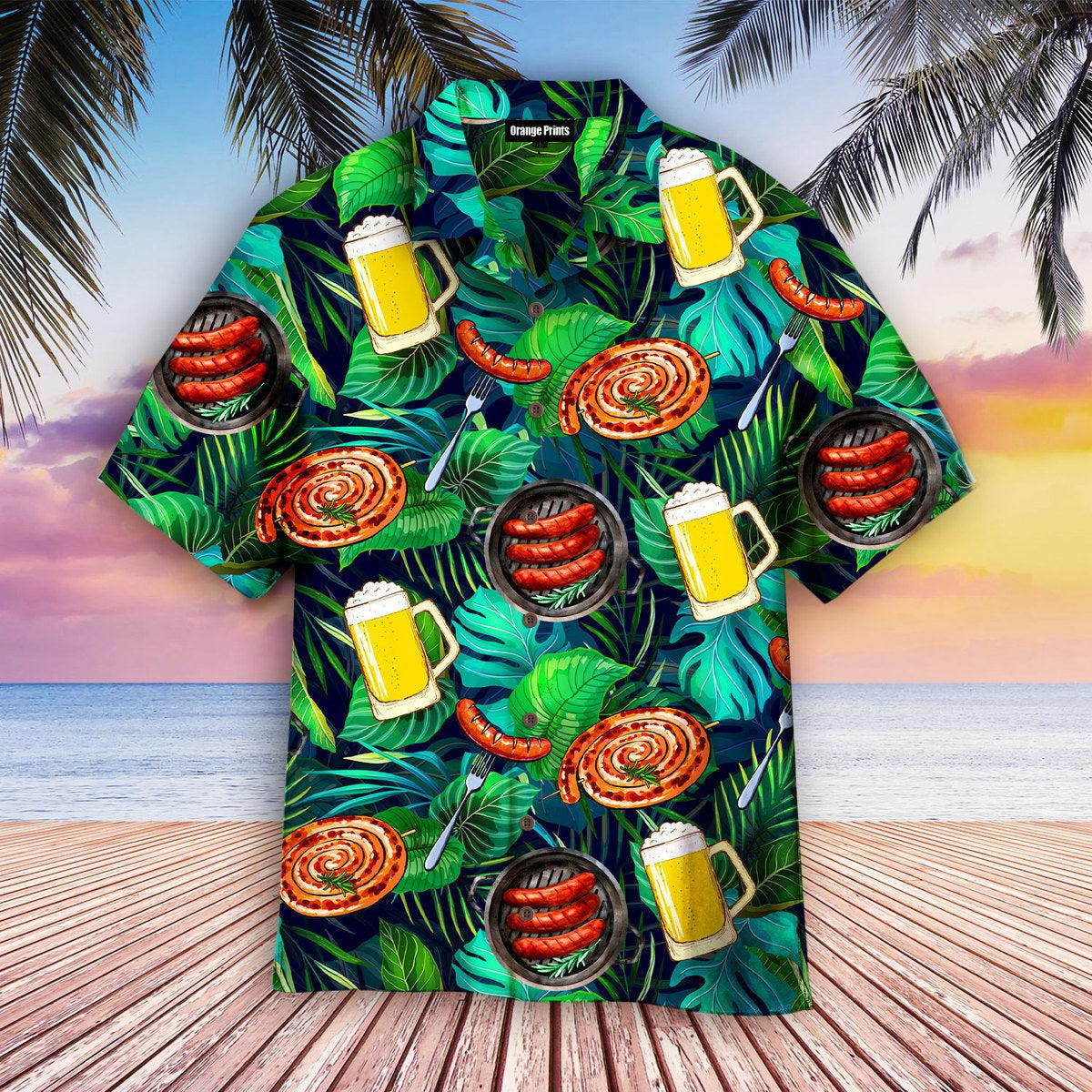 Sausages And Beer Big Set Of Barbeque Party Food Hawaiian Shirt