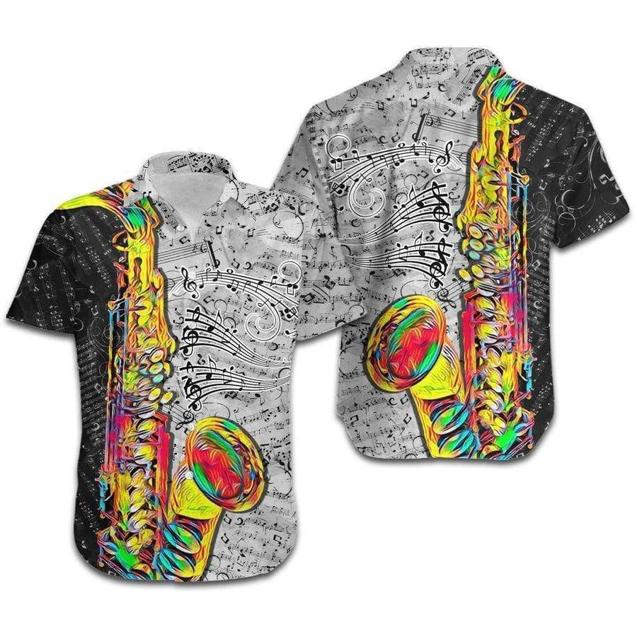 Saxophone Colorful Line Music Note Hawaiian Shirt