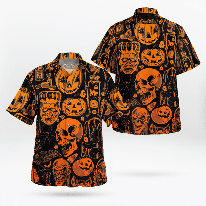 Scary Halloween Villain Symbols Pumpkin Skull Zombie Spooky Hawaiian Shirt