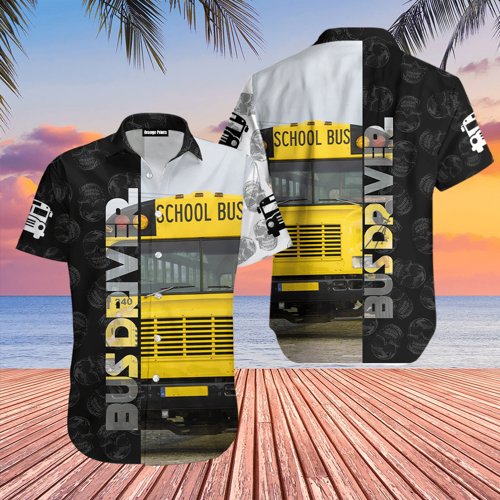 School Bus Driver Skull Hawaiian Shirt