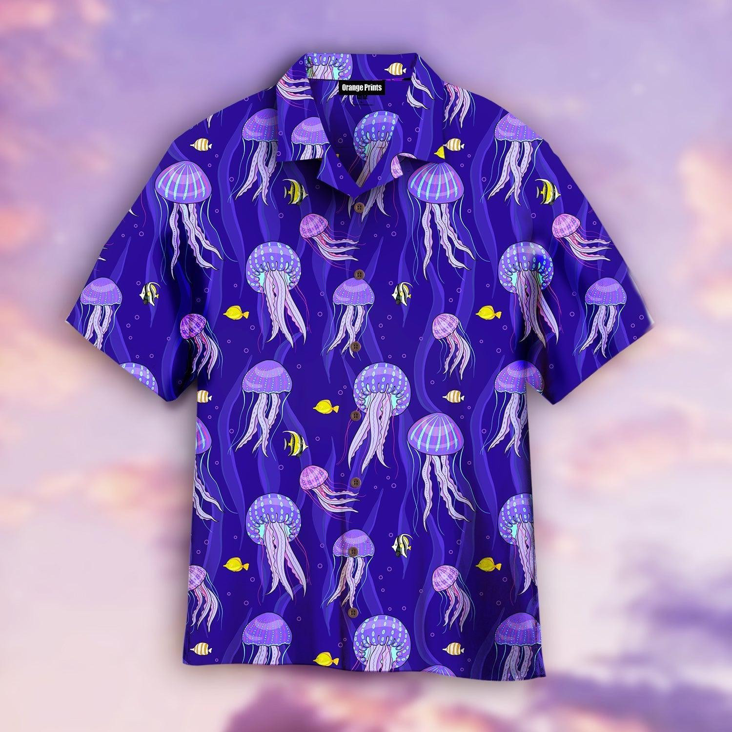 Sea Jellyfish On Dark Purple Hawaiian Shirt