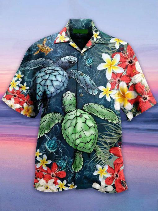 Sea Turtle Flowers Hawaiian Shirt